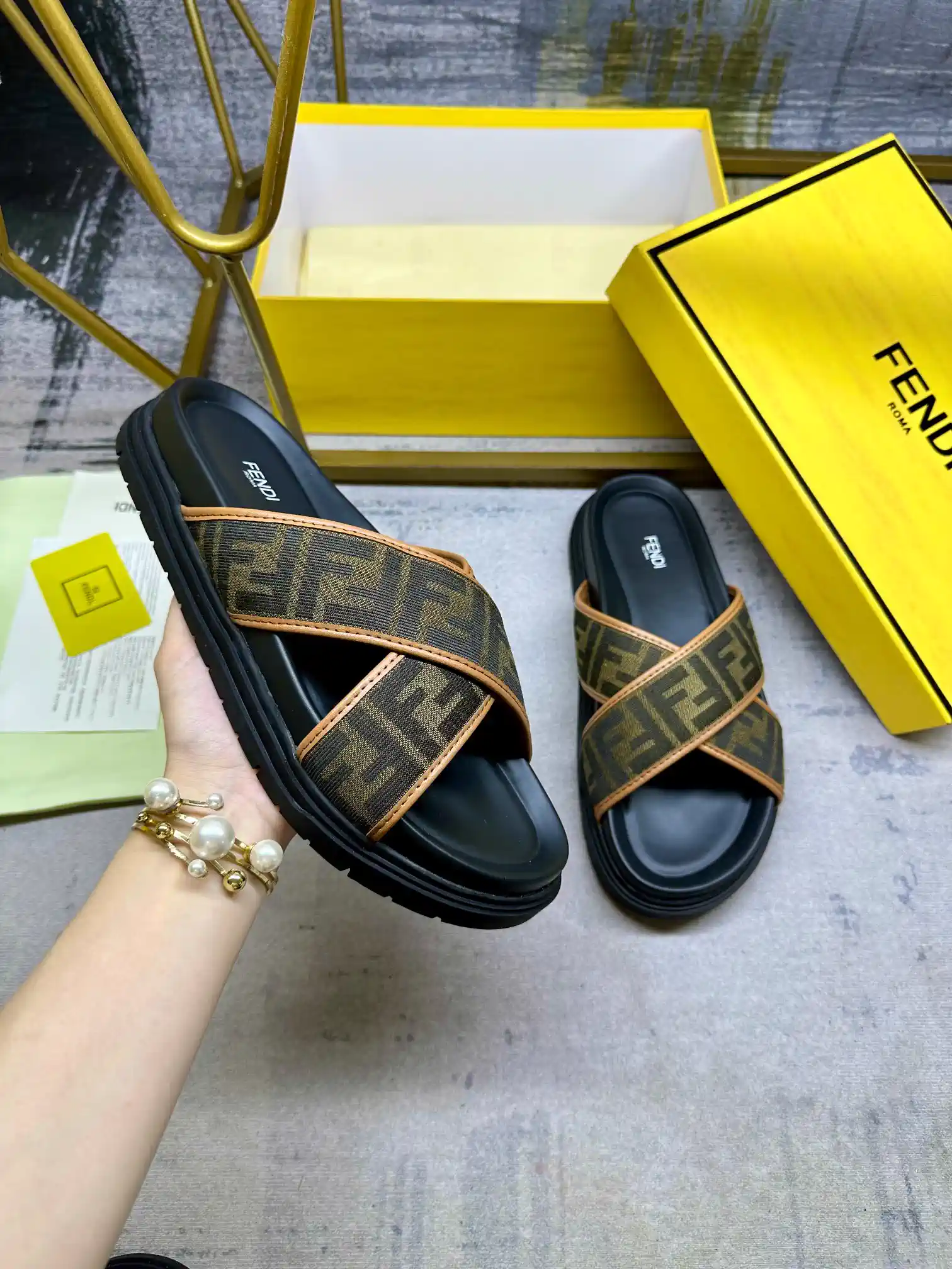 FENDI Cross Strap Slides image 1