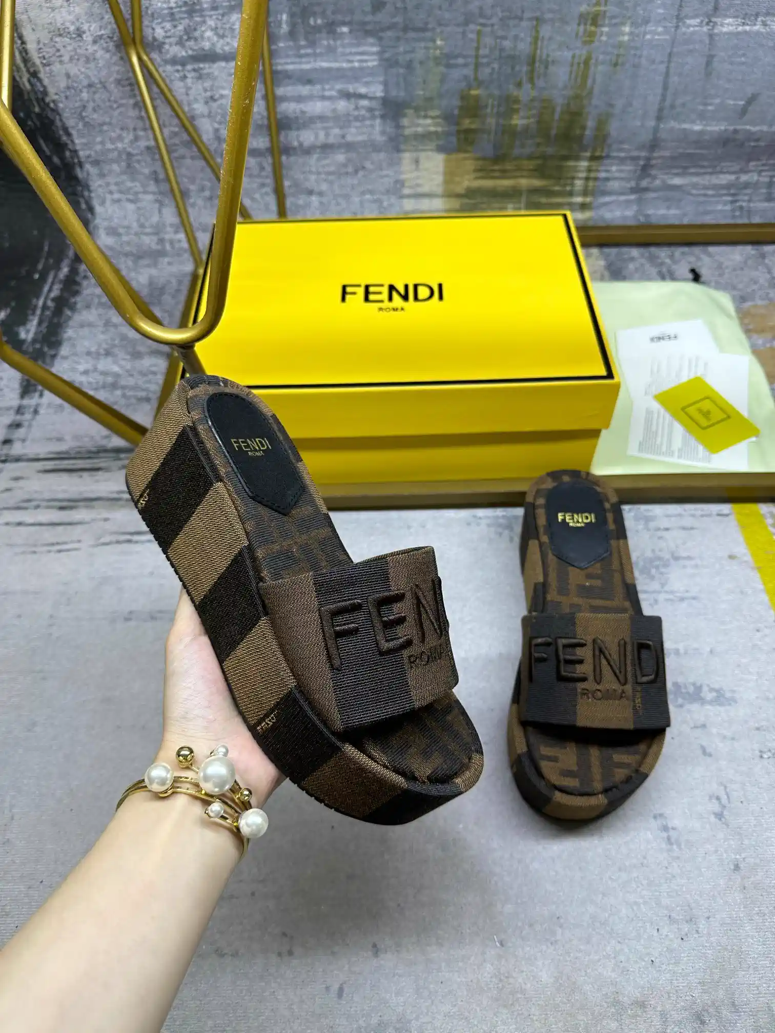 FENDI Wide Strap Platform Slide Sandals image 1