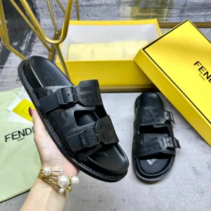 FENDI Double Strap Flat Slide Sandals image 1