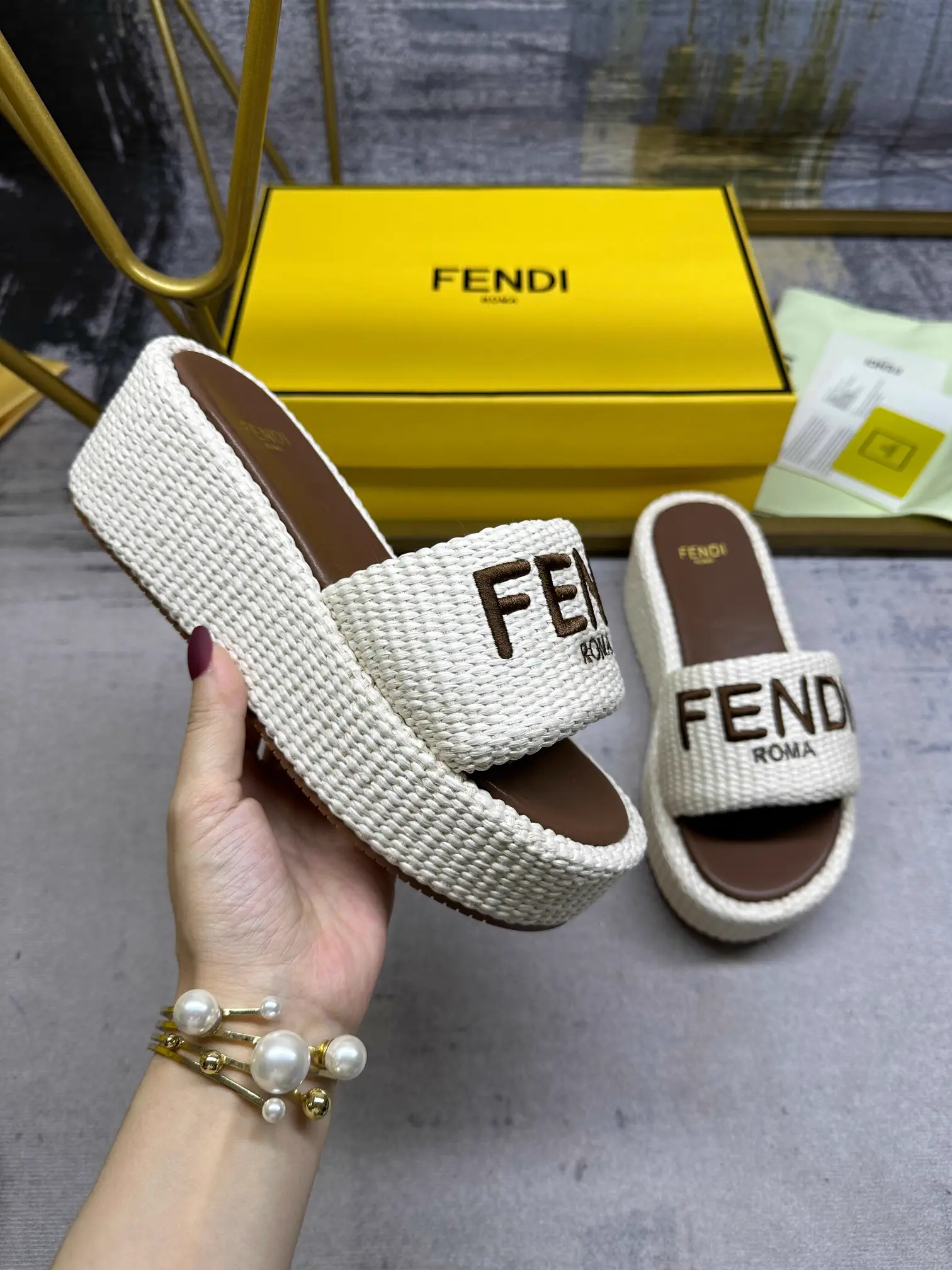 FENDI Wide Strap Platform Slide Sandals image 1