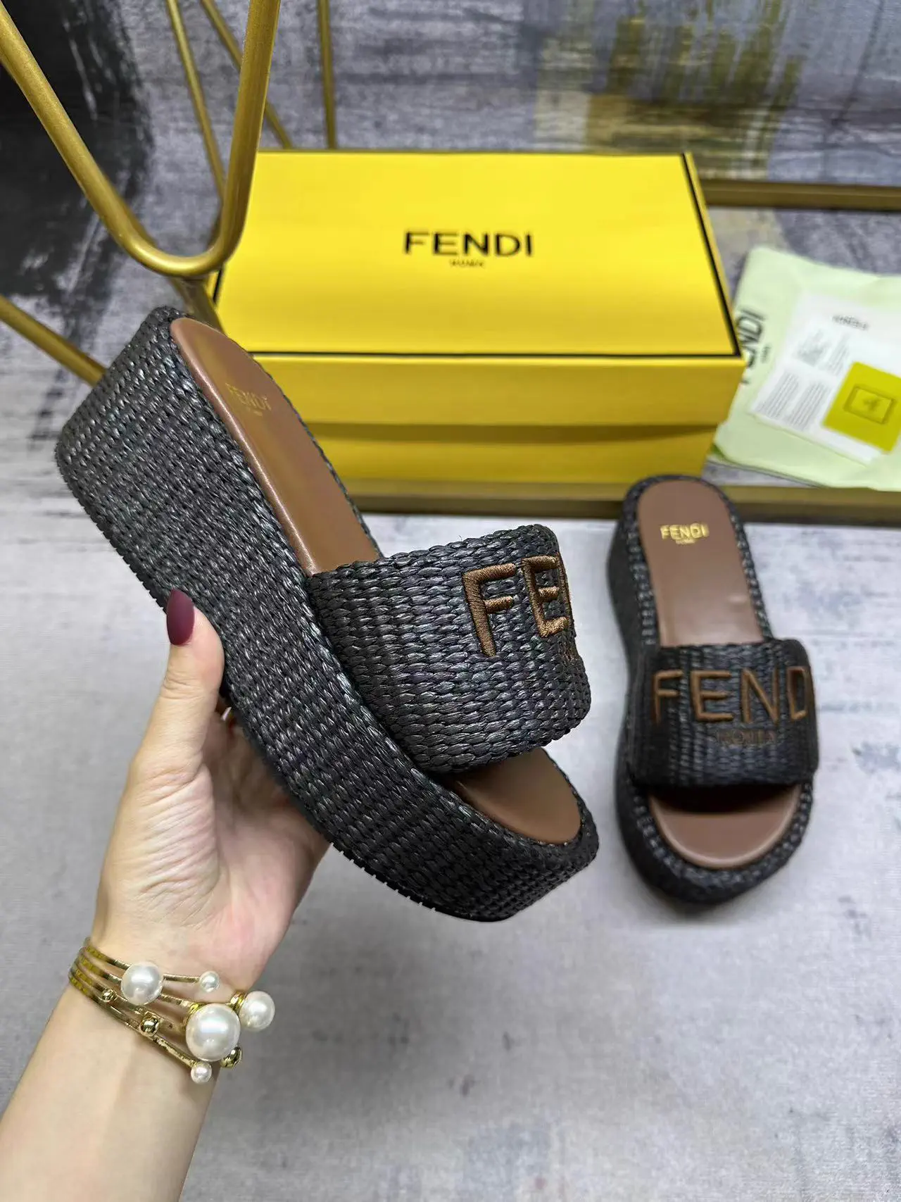 FENDI Wide Strap Platform Slide Sandals image 1
