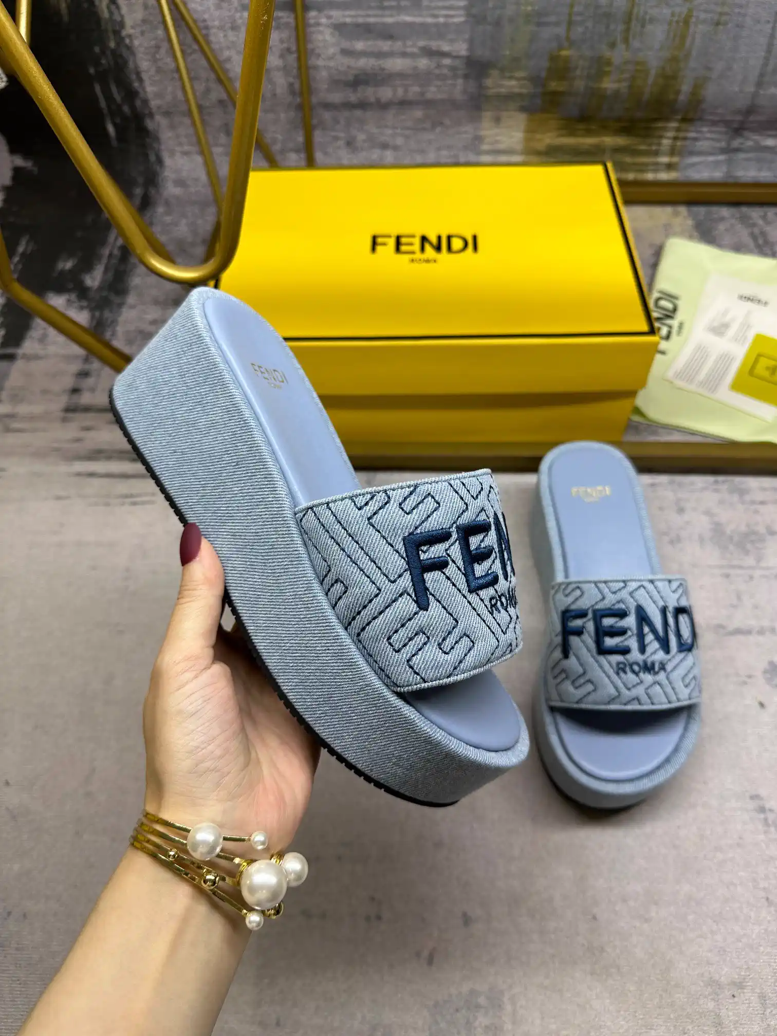 FENDI Wide Strap Platform Slide Sandals image 1