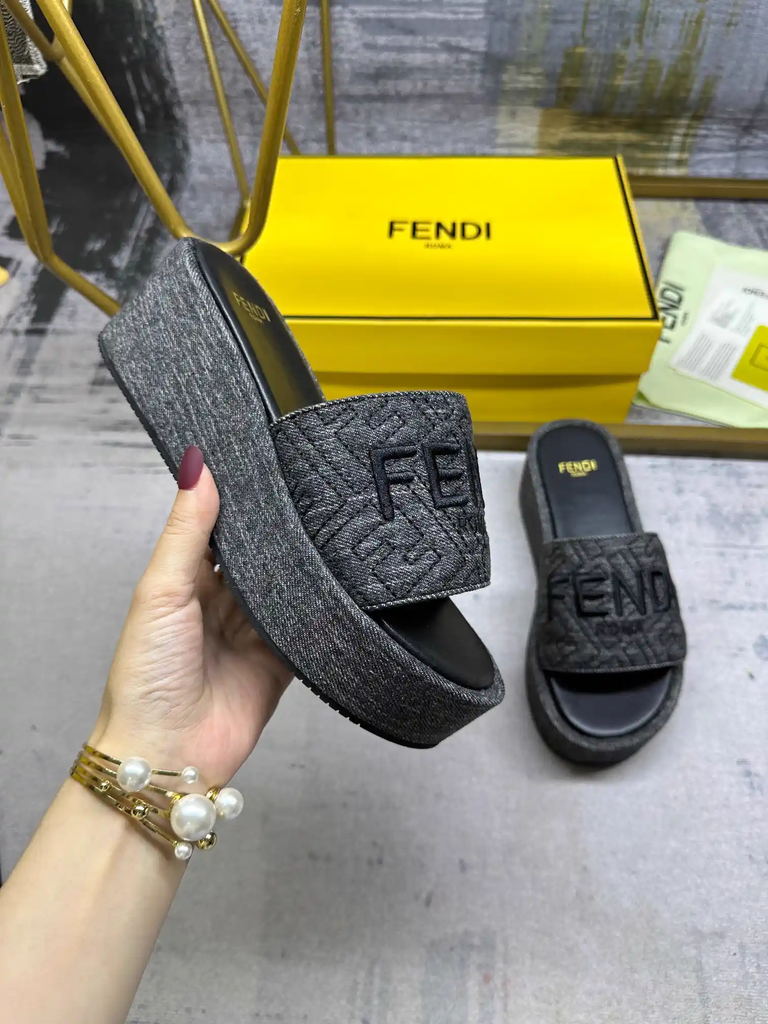 FENDI Wide Strap Platform Slide Sandals image 1