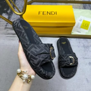 FENDI Flat Slide Sandals with Knotted Strap and Gold-tone Hardware image 1