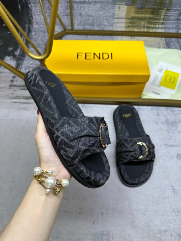FENDI Flat Slide Sandals with Knotted Strap and Gold-tone Hardware image 1