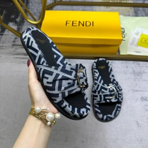 FENDI Flat Slide Sandals with Knotted Strap and Gold-tone Hardware image 1