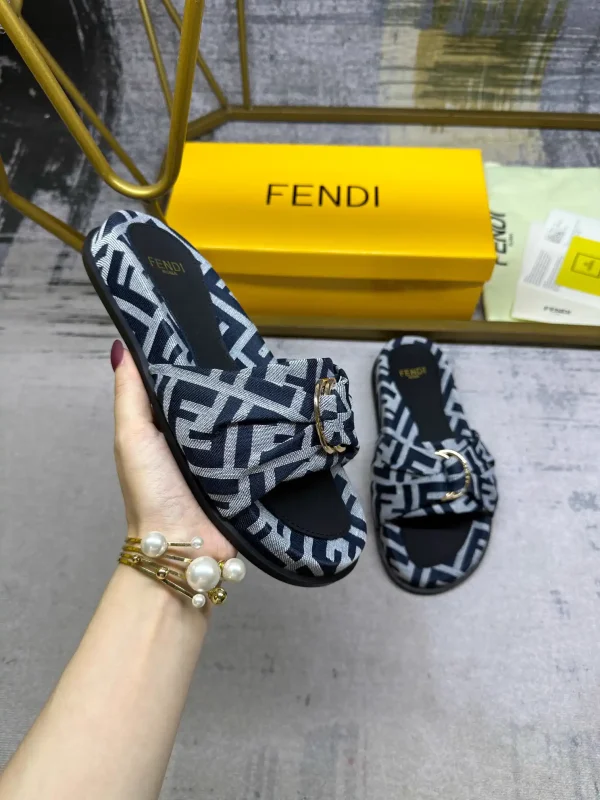 FENDI Flat Slide Sandals with Knotted Strap and Gold-tone Hardware image 1