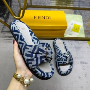 FENDI Flat Slide Sandals with Knotted Strap and Gold-tone Hardware image 1