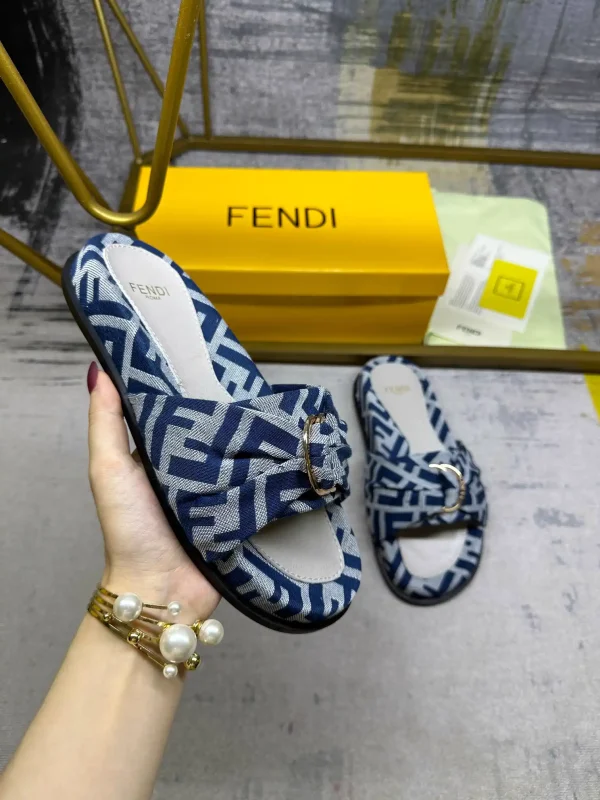 FENDI Flat Slide Sandals with Knotted Strap and Gold-tone Hardware image 1