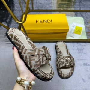 FENDI Flat Slide Sandals with Knotted Strap and Gold-tone Hardware image 1