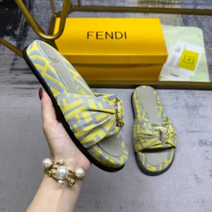 FENDI Flat Slide Sandals with Knotted Strap and Gold-tone Hardware image 1