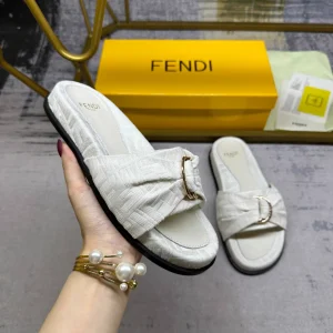 FENDI Flat Slide Sandals with Knotted Strap and Gold-tone Hardware image 1