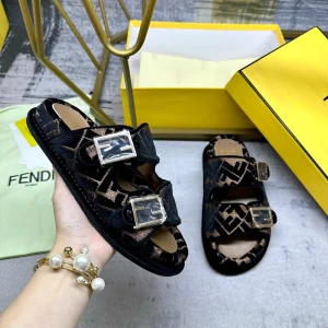 FENDI Double Strap Flat Slide Sandals with FF Decorative Buckles image 1