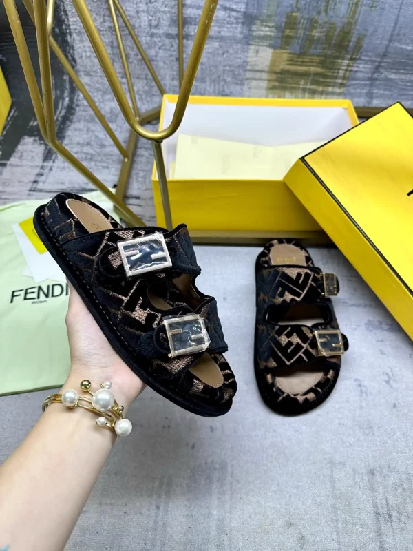 FENDI Double Strap Flat Slide Sandals with FF Decorative Buckles image 1