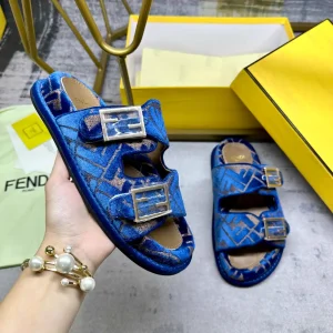 FENDI Double Strap Flat Slide Sandals with FF Decorative Buckles image 1