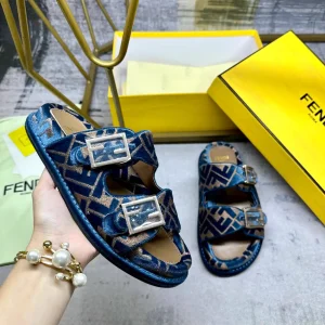 FENDI Double Strap Flat Slide Sandals with FF Decorative Buckles image 1