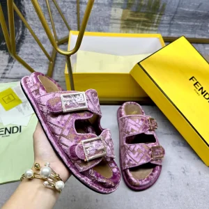 FENDI Double Strap Flat Slide Sandals with FF Decorative Buckles image 1
