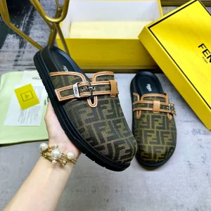 FENDI Round Toe Flat Mule Slippers with FF Jacquard image 1