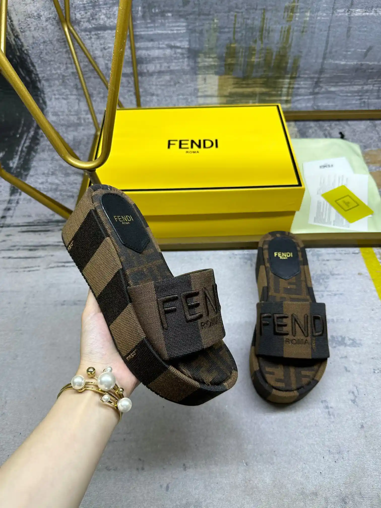 FENDI Wide Strap Platform Slide Sandals image 1