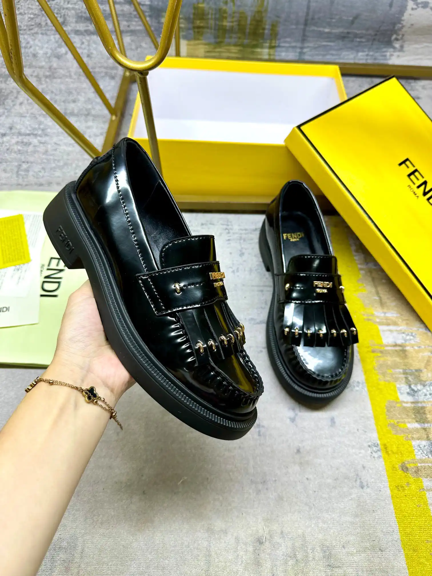 FENDI Filo College Loafers with Strap and Fringe Details image 1