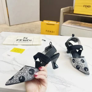 Rhinestone Decor Pointed Toe Slingback Heels image 1