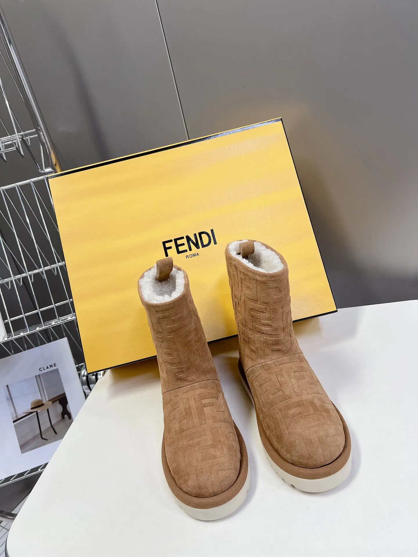 FENDI Women's Embossed Cowhide Shearling Lined Winter Snow Boots image 1