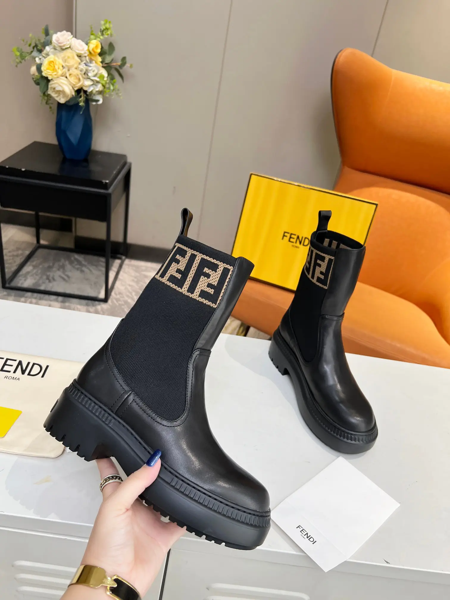 FENDI 2023 Autumn New Flyknit Spliced Fashion Martin Boots image 1