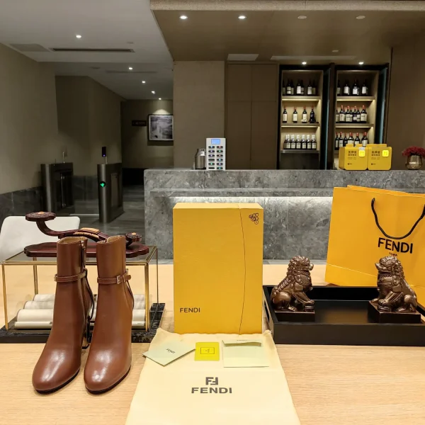 FENDI Brown Leather Ankle Boots with Electroplated Hollow Heel image 1