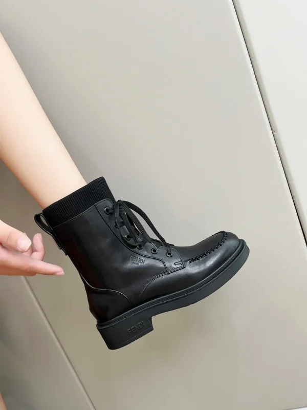 FENDI Black Leather and Knit Spliced Martin Boots image 1