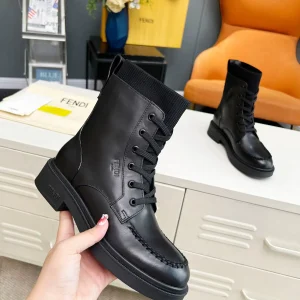 FENDI Black Knit Paneled Calfskin Martin Boots image 1