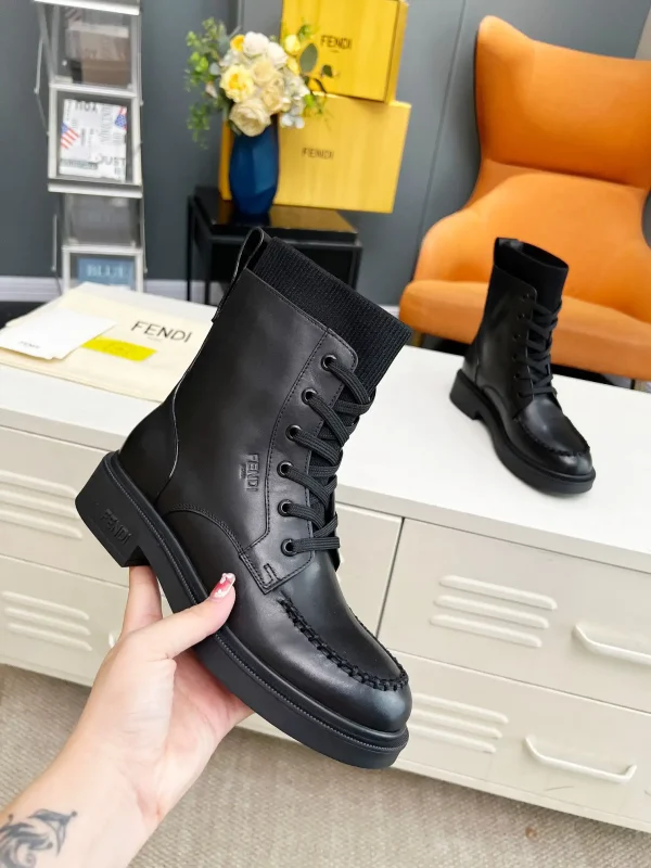 FENDI Black Knit Paneled Calfskin Martin Boots image 1