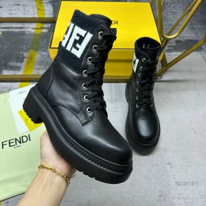 FENDI Graphy Series Black Leather Martin Boots image 1
