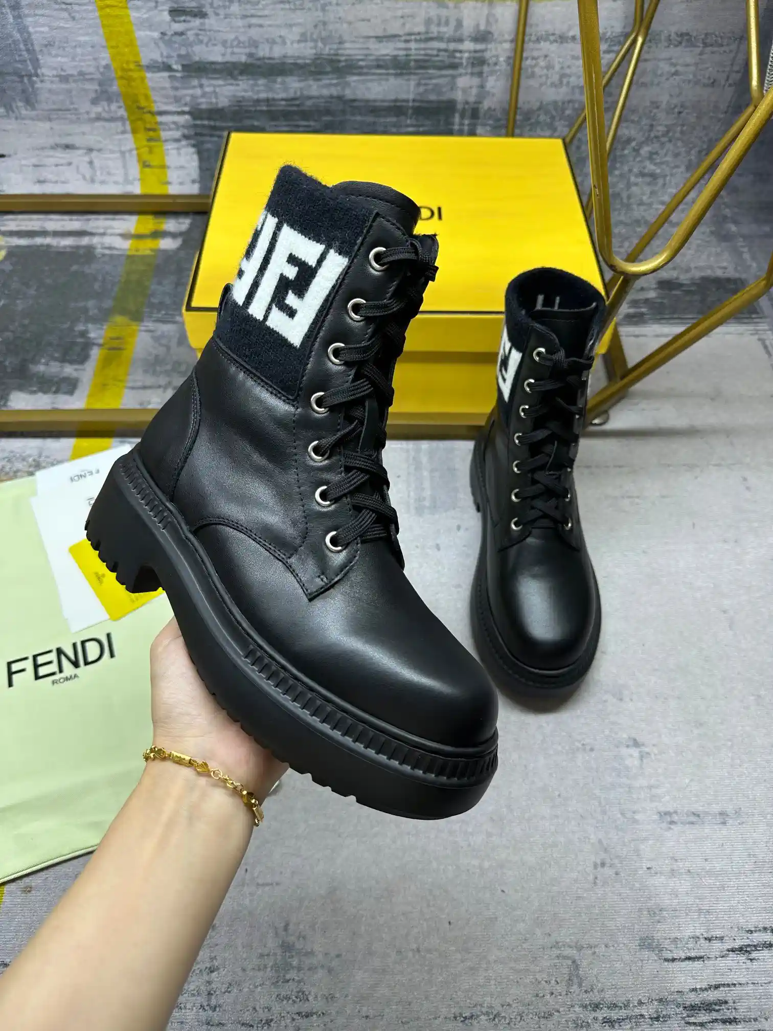 FENDI Graphy Series Black Leather Martin Boots image 1