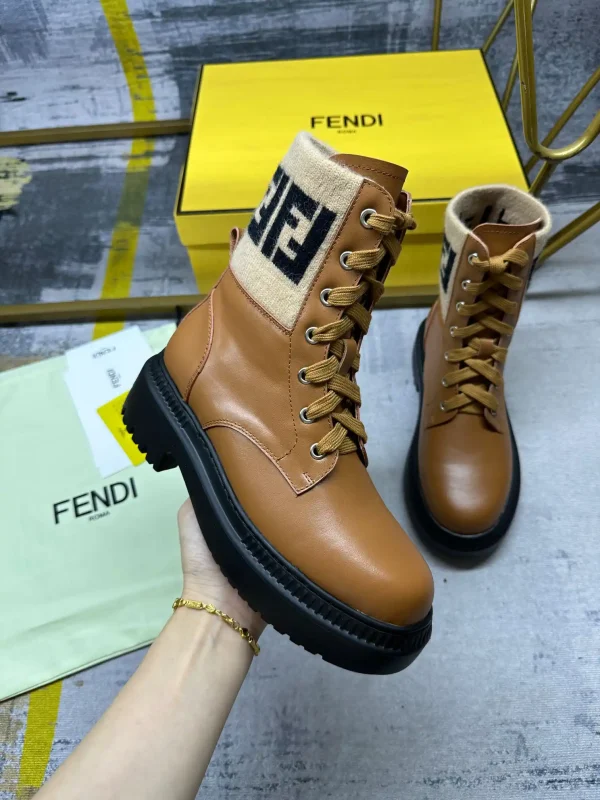 FENDI Graphy Series Brown Leather Combat Boots image 1