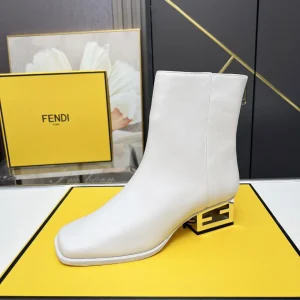 White Square Toe Ankle Boots with Decorative Heel image 1