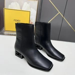 FENDI Black Square Toe Block Heel Ankle Boots image 1