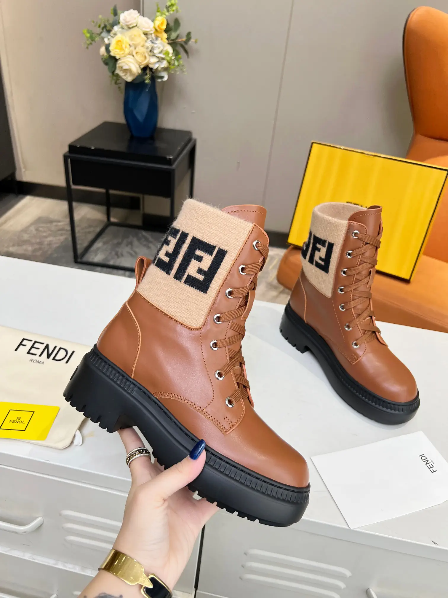 FENDI Flyknit Paneled Fashion Martin Boots image 1