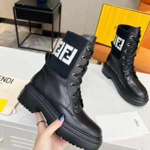 FENDI Black Knit Paneled Lace-Up Martin Boots image 1