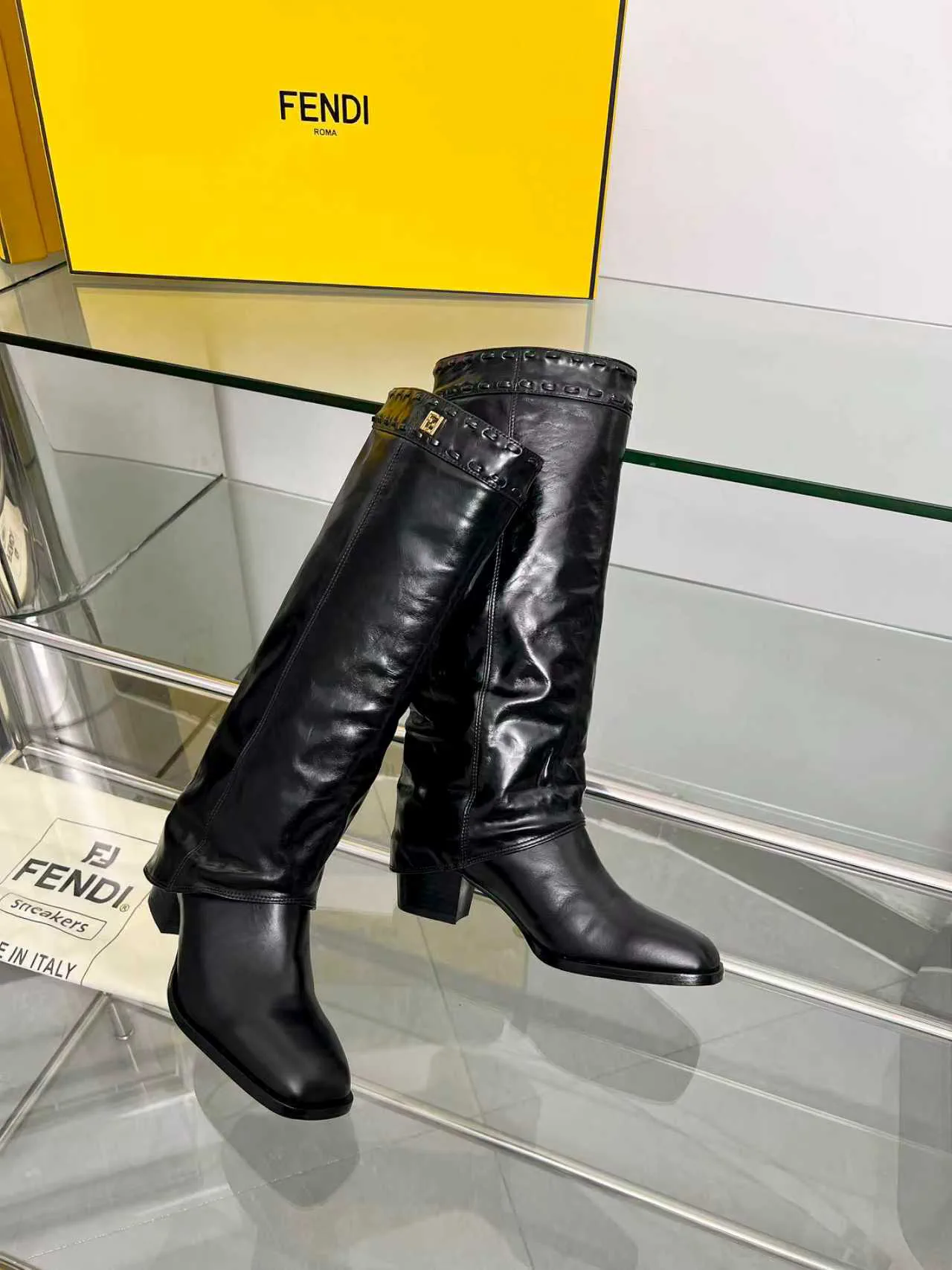 FENDI Chunky Heel Cuffed Tall Boots image 1
