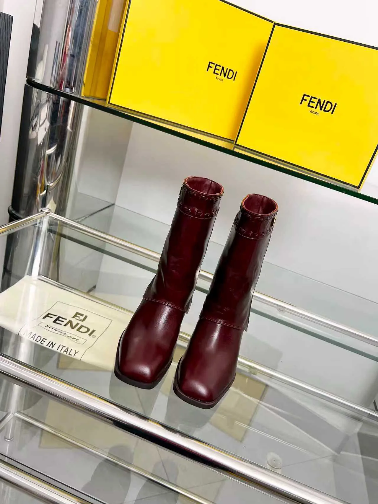 FENDI Chunky Heel Cuffed Straight Tall Boots image 1