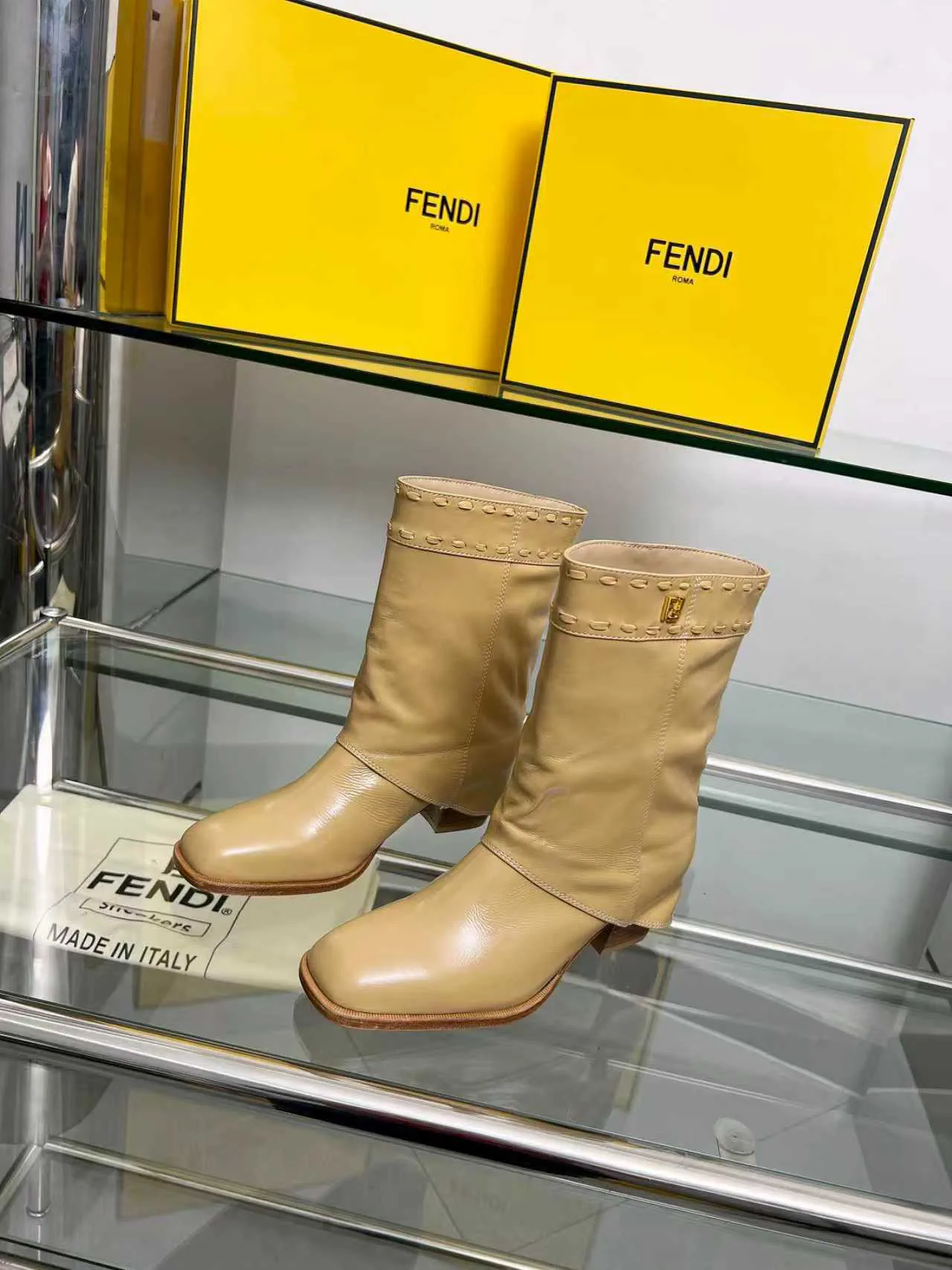 FENDI Chunky Heel Cuffed Mid-Calf Boots image 1