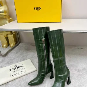 FENDI Green Pointed Toe Knee-High Heeled Boots image 1