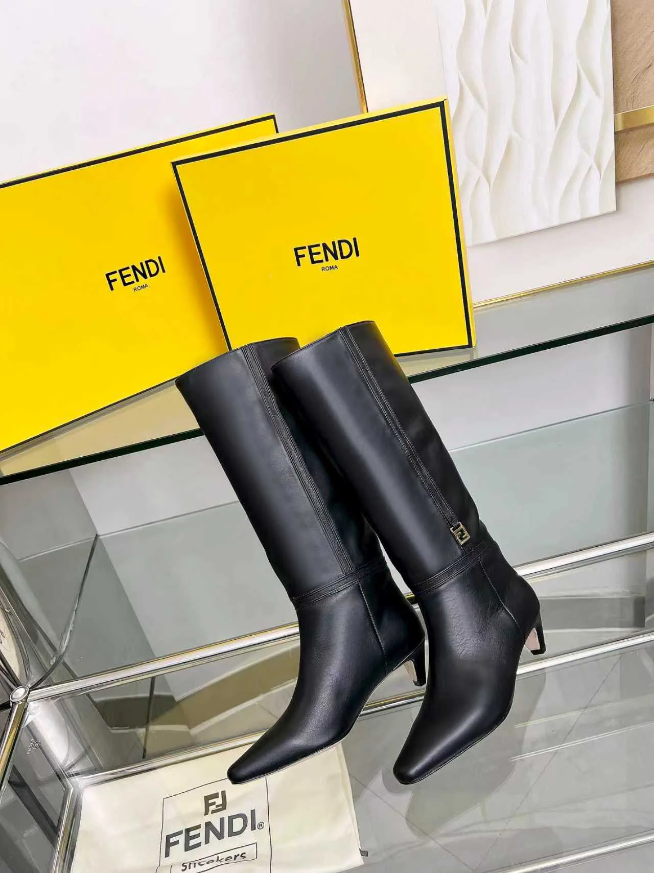 FENDI Black Knee-High Leather Boots image 1