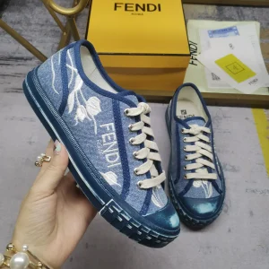 FENDI Domino Floral Embroidered Canvas Casual Sneakers image 1