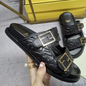 FENDI Double Buckle Slide Sandals with FF Monogram Embossing image 1