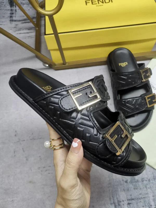 FENDI Double Buckle Slide Sandals with FF Monogram Embossing image 1
