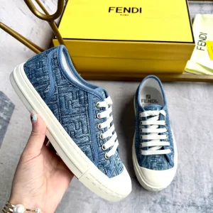 FENDI Domino Series Distressed Blue Denim Sneakers image 1