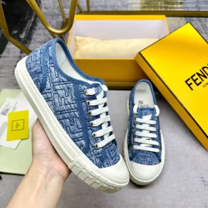 FENDI Domino Series Distressed Blue Denim Sneakers image 1