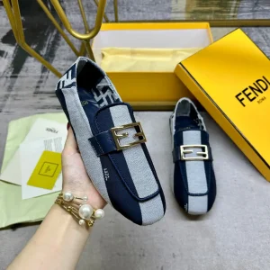 FENDI Striped Canvas Loafers with Gold Buckle image 1