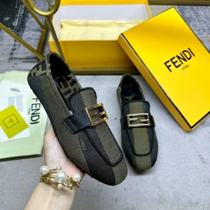 FENDI Two-Tone Stripe Canvas Loafers with Gold Buckle image 1